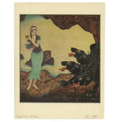 Vintage Print of Psyche and Cerberus by E. Dulac, circa 1935