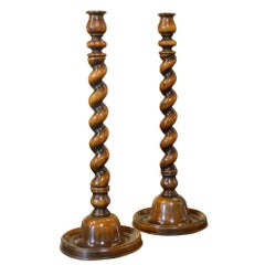 Pair of William & Mary Style Walnut Candlesticks
