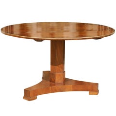 Antique French Circular Walnut Pedestal Dining Table with Brass Trim from the 1870s