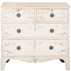 Antique English 19th Century Off-White Painted Four-Drawer Chest with Valanced Skirt