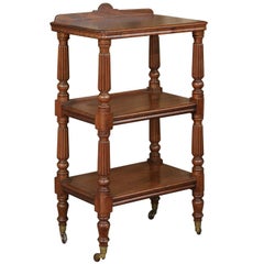 English 1870s Narrow Walnut Three-Tiered Trolley on Casters with Fluted Legs