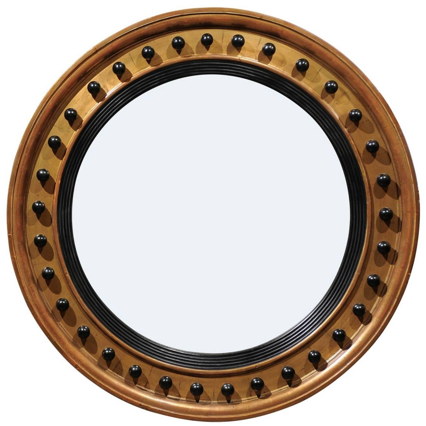 English Vintage 1950s Gilt and Ebonized Wood Girandole Bullseye Mirror