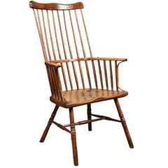 18th Century English Windsor Armchair in Oak with Turned Legs and Stretcher