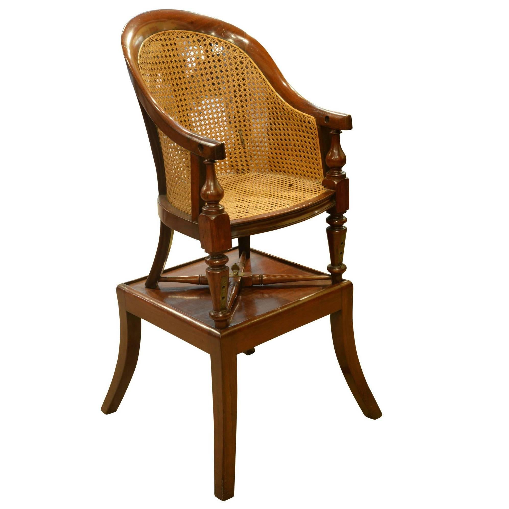 William IV Childs Mahogany Bergere High Chair For Sale