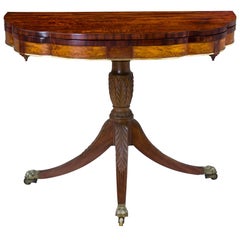 Federal Brass & Carved Mahogany/Satinwood Elliptical Trick Leg Card Table, NY