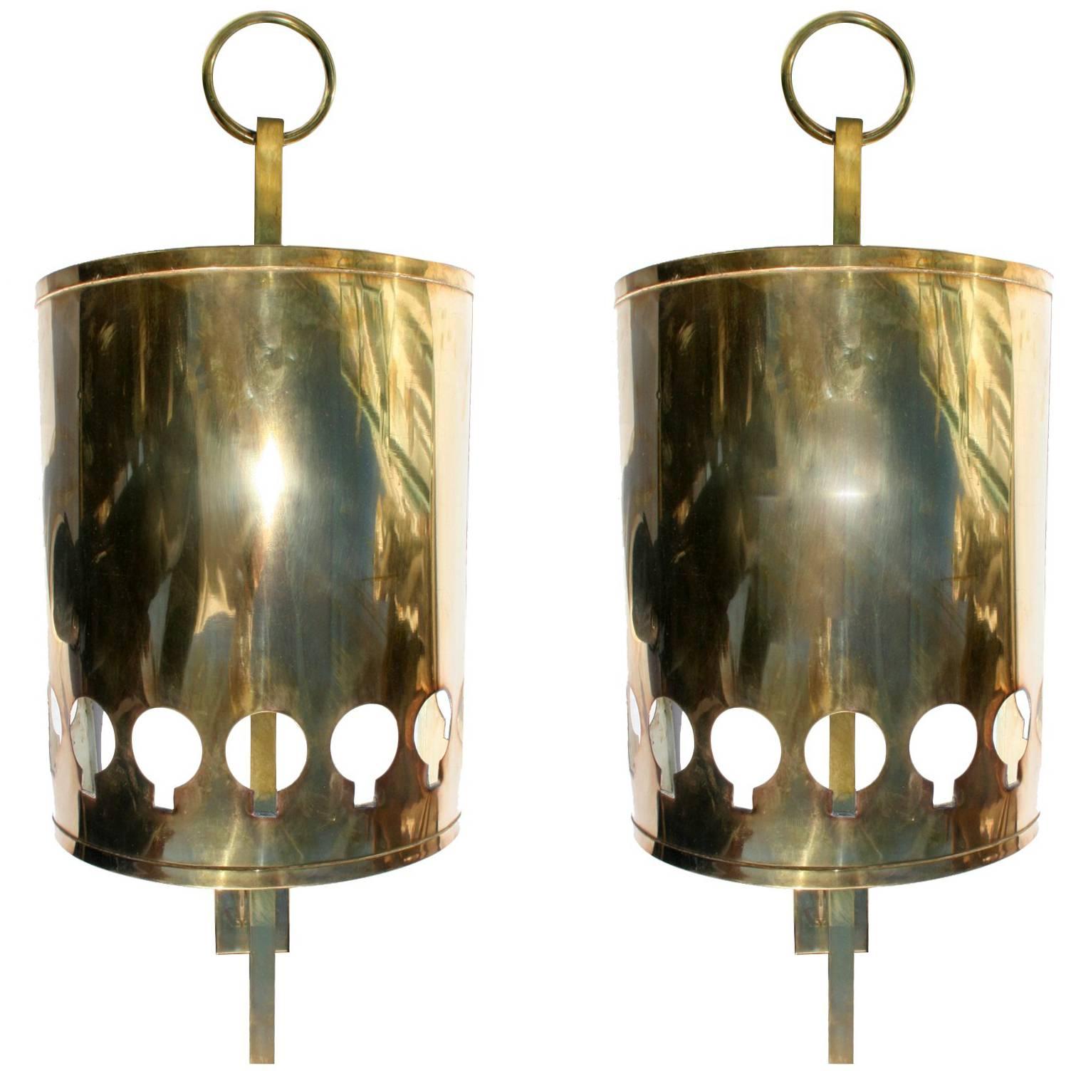 1970s Pair of Bronze Brass Wall Lamps