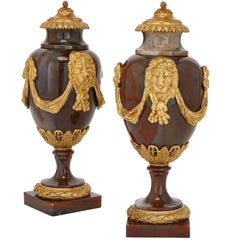 Pair of French Louis XVI Period Gilt Bronze and Agate Vases