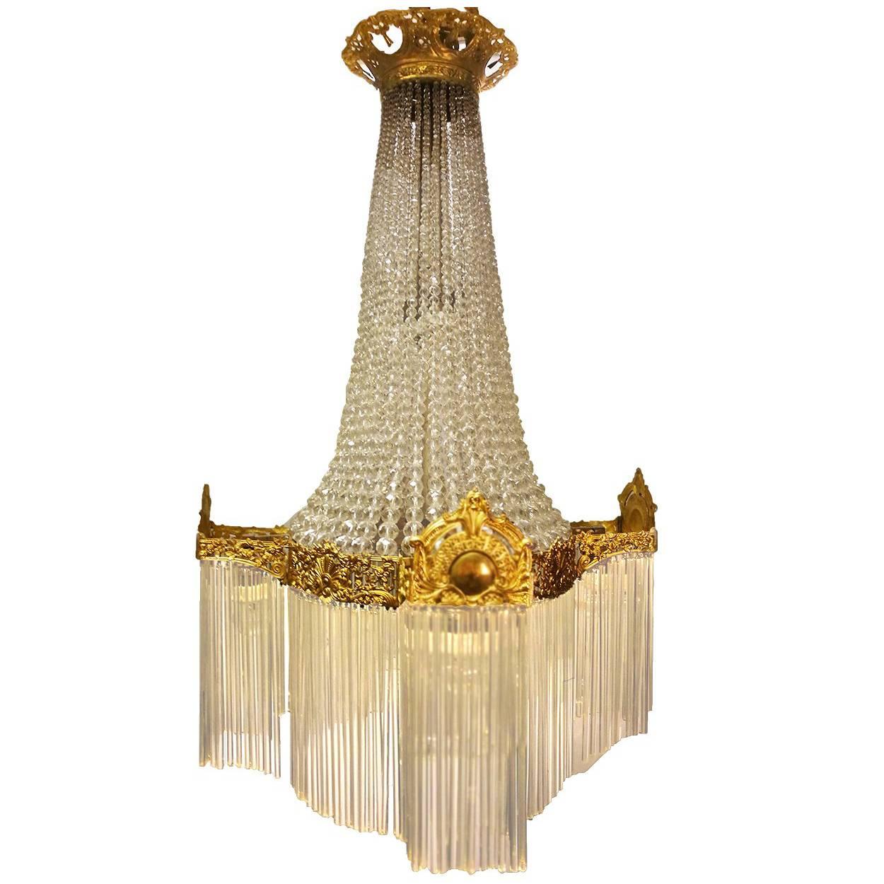 Large French 19th-20th Century Empire Gilt Bronze and Cut-Glass Chandelier For Sale