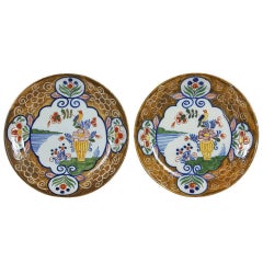 Pair of Delft Polychrome Decorated Plates