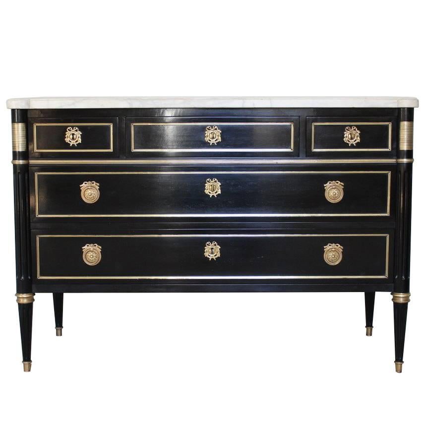 French Louis XVI Revival Ebonized Commode, circa 1950s