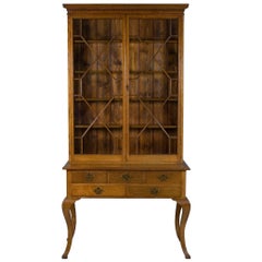 Cabriole Leg Tall Glass Door Bookcase with Drawers
