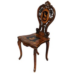 Black Forest Carved and Inlaid Walnut Chair, Swiss, 1900