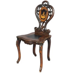 Black Forest Carved and Inlaid Walnut Chair, Swiss, 1900
