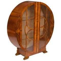 Art Deco Circular Display Cabinet with Stunning Burr Walnut