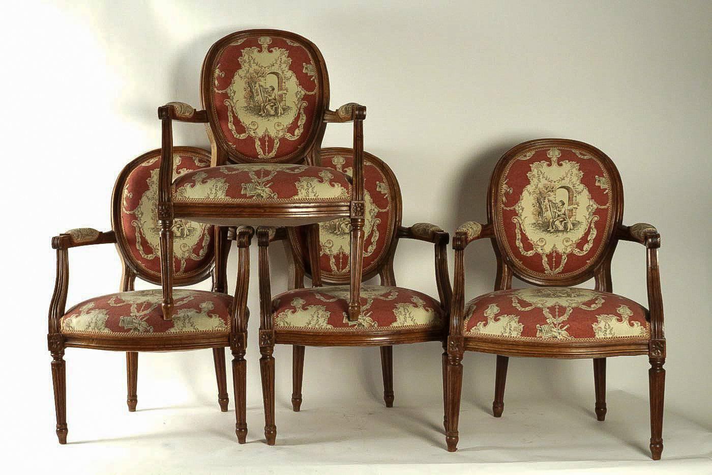 Set of Four French, 19th Century, Louis XVI Style Fruitwood Armchairs For Sale 2