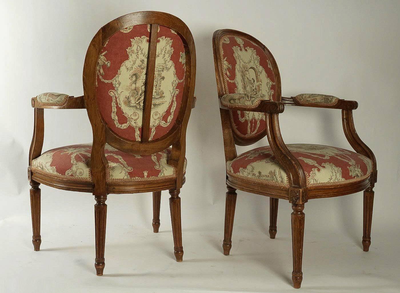 Set of Four French, 19th Century, Louis XVI Style Fruitwood Armchairs For Sale 1