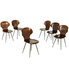 Group of Six Chairs Bentwood Metal Vintage Manufactured in Italy, 1950s
