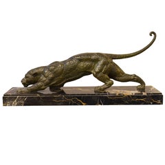 1930s Art Deco Chiparus Panther Bronze marble base Sculpture