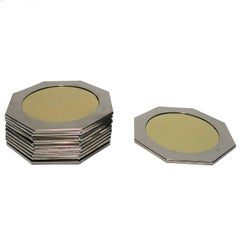 Vintage Modern Brass and Chrome Octagonal Coaster Set, ca. 1970s