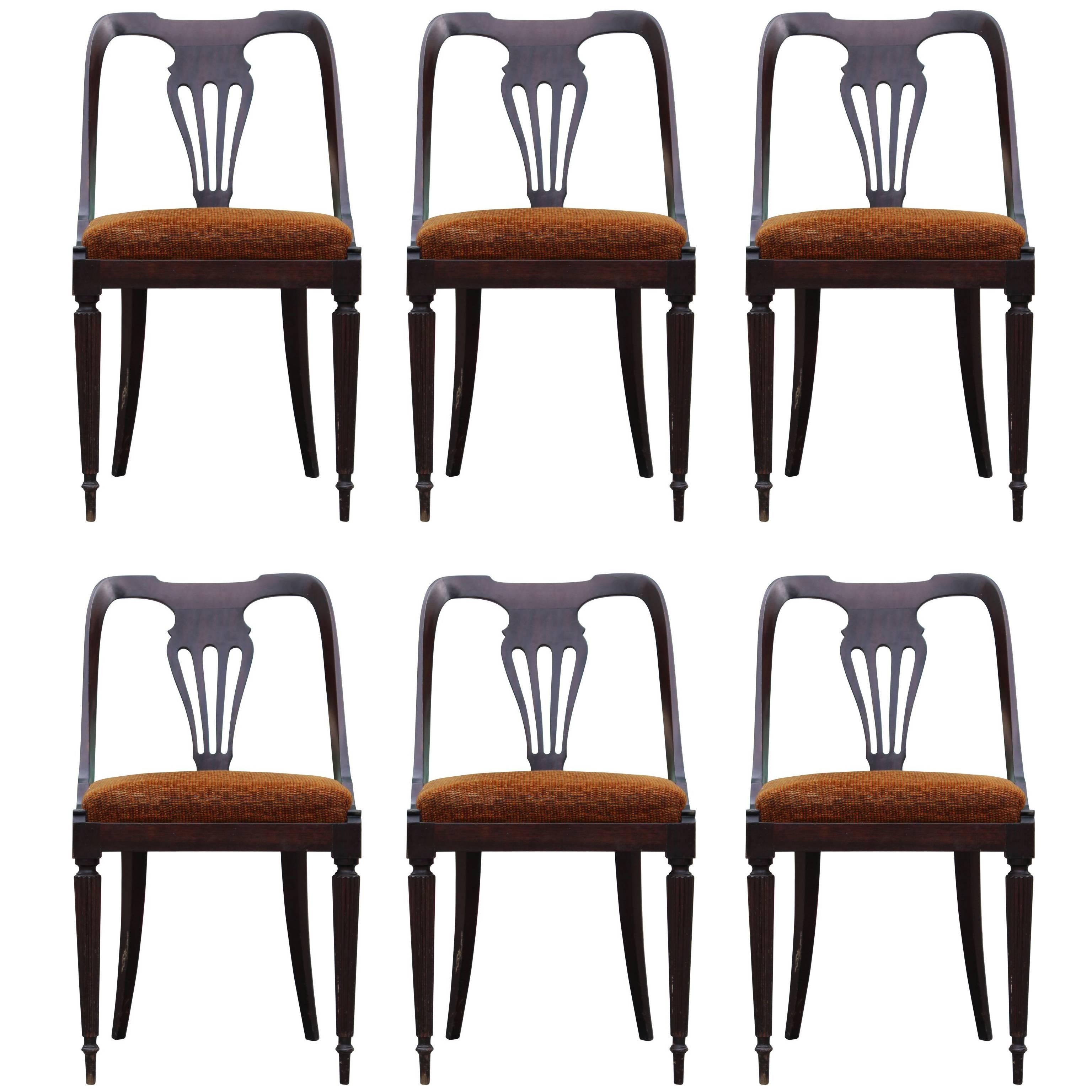 Set of Six Modern Italian Mahogany Dining Chairs