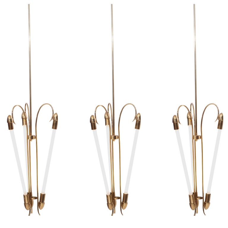 Brass Chandelier By Kaiser With Fluorescent Light For At Brass Chandelier By Kaiser With Fluorescent Light For