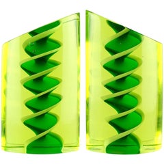 Murano Glowing Sommerso Ribbons Italian Art Glass Uranium Rod Bookend Sculptures