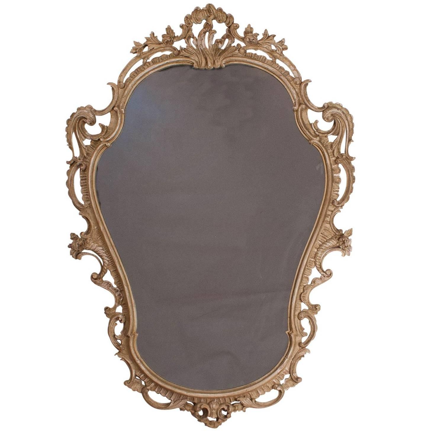 Vintage Hand-Carved and Bone Painted Baroque Style Mirror, England, 1920