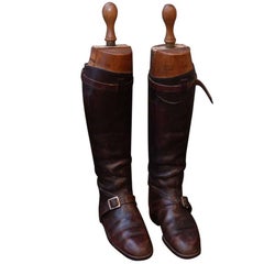 Vintage 1950s Pair of English Polo Boots with Peal & Co. Ltd. Wooden Stretchers