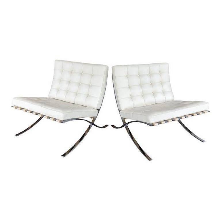 Knoll Barcelona Leather Chairs, Pair