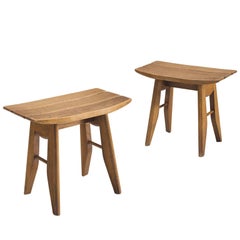 Guillerme et Chambron Set of Two Stools in Solid Oak