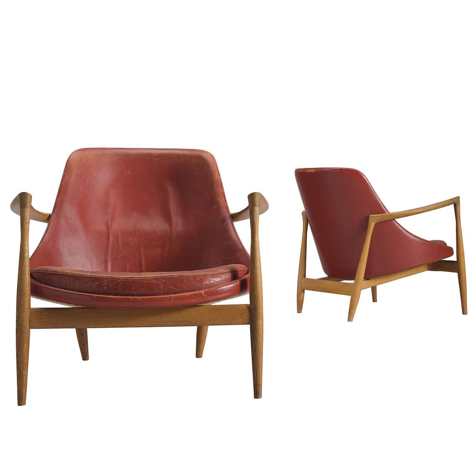 Ib Kofod-Larsen 'Elizabeth' Chairs in Original Aged Leather
