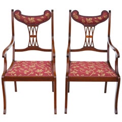 Antique Quality Pair of Inlaid Mahogany Elbow Chairs, circa 1905