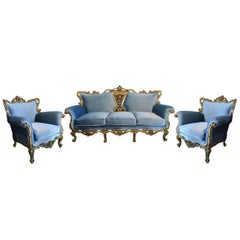 Antique Three-Piece Seating Set in in the Louis XV Style Featuring Gilt Frame