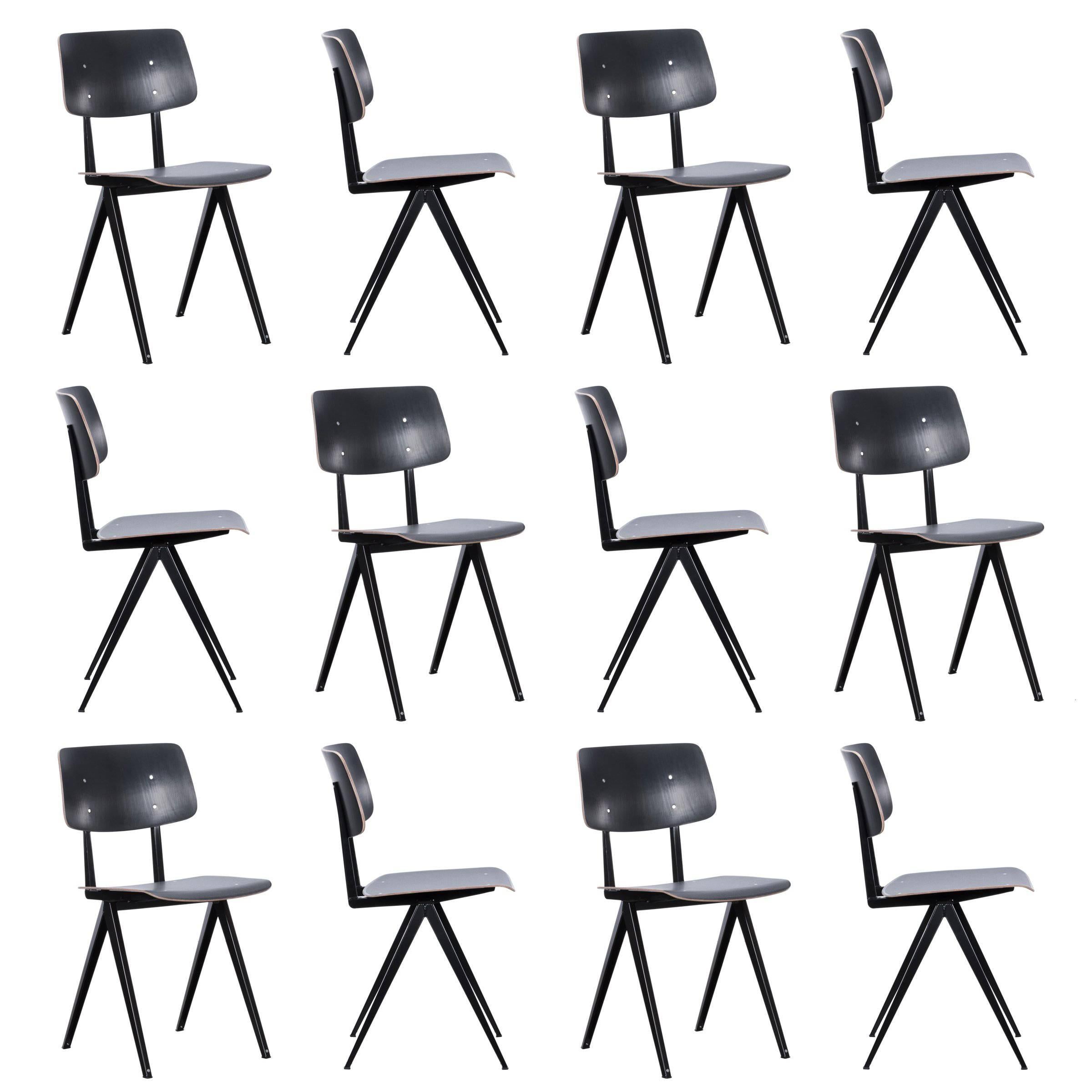Multiple Industrial Galvanitas S16 Dining Chairs in Black, Netherlands