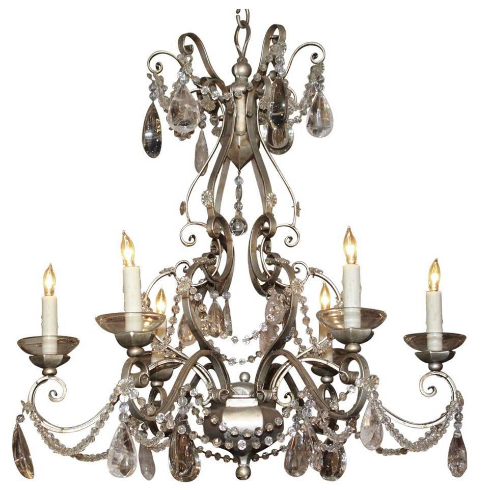 Italian Tole, Iron and Rock Crystal Chandelier