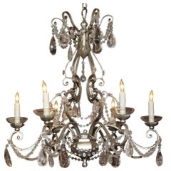Italian Tole, Iron and Rock Crystal Chandelier