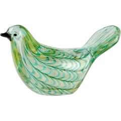 Vintage Barovier Toso Murano Green Gold Flecks Italian Art Glass Bird Sculpture Figure