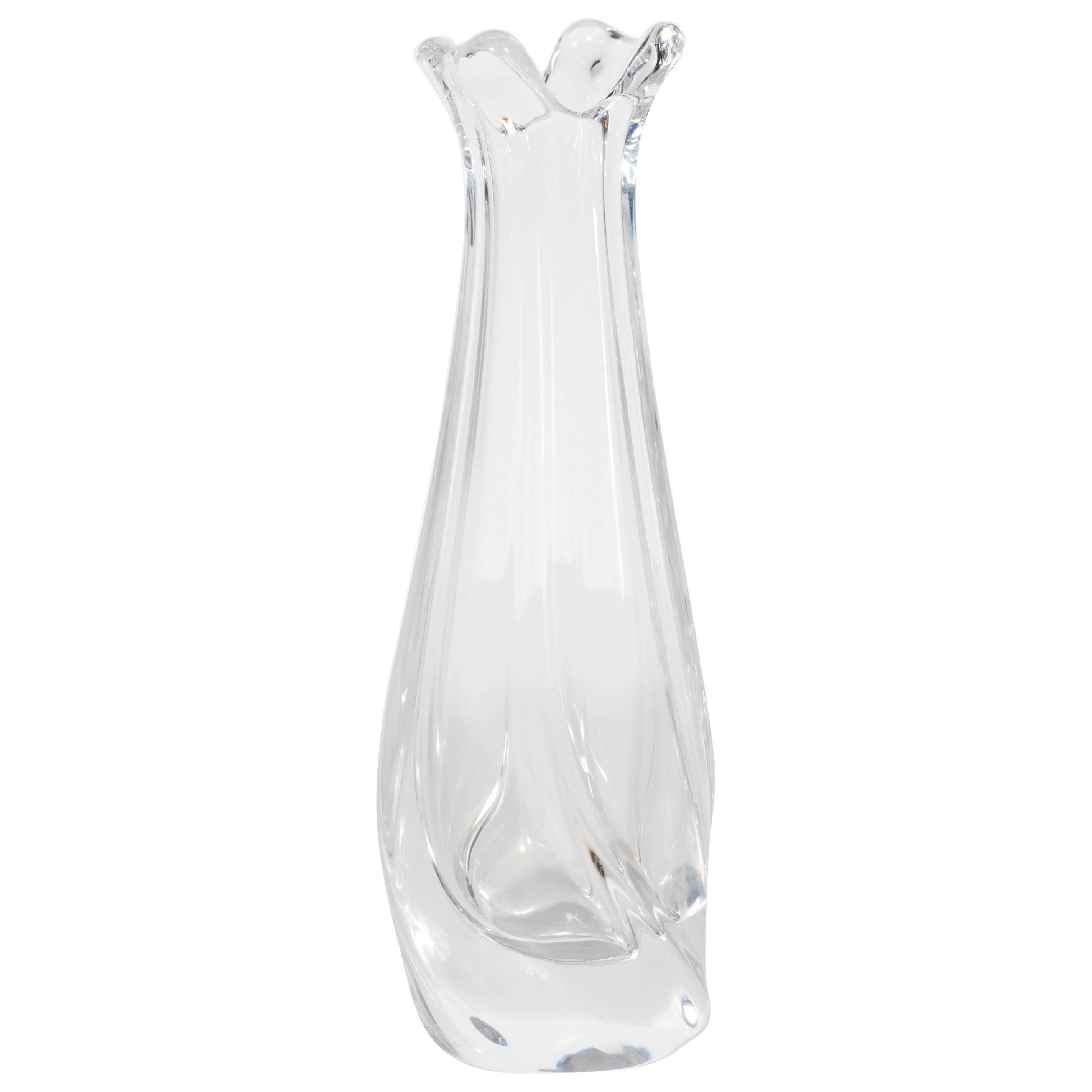 French Mid-Century Modern Translucent Sinuous Glass Vase by Daum France