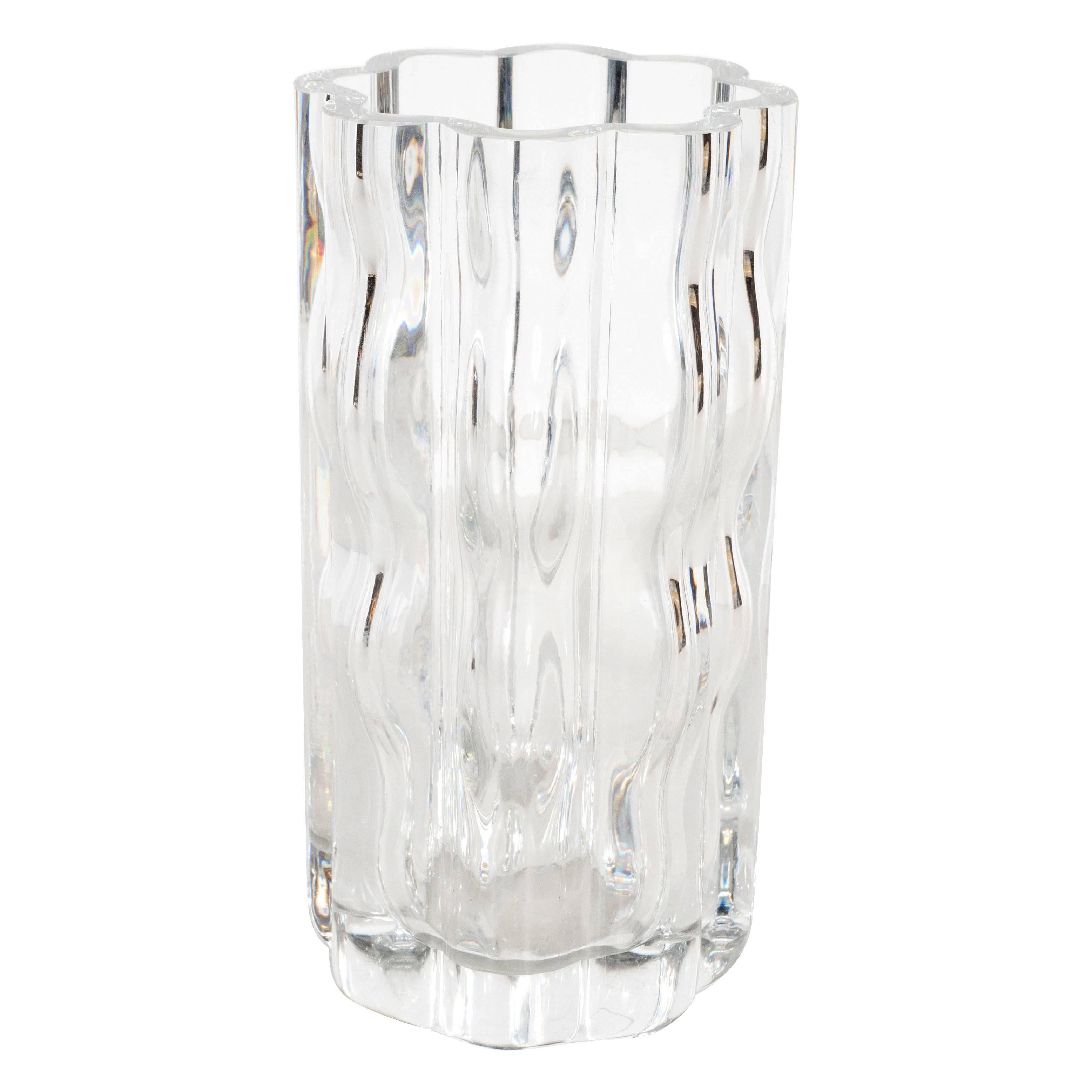 Swedish Mid-Century Modern Translucent Handblown Rippled Glass Vase by Orrefors 