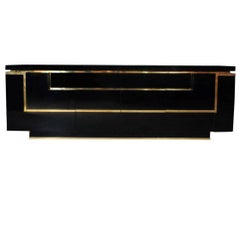 Vintage Extra Large Lacquered and Brass Sideboard JC Mahey, 1970s