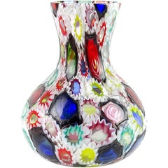 Fratelli Toso Murano Millefiori Flower Star Mosaic Italian Art Glass Flower Vase
