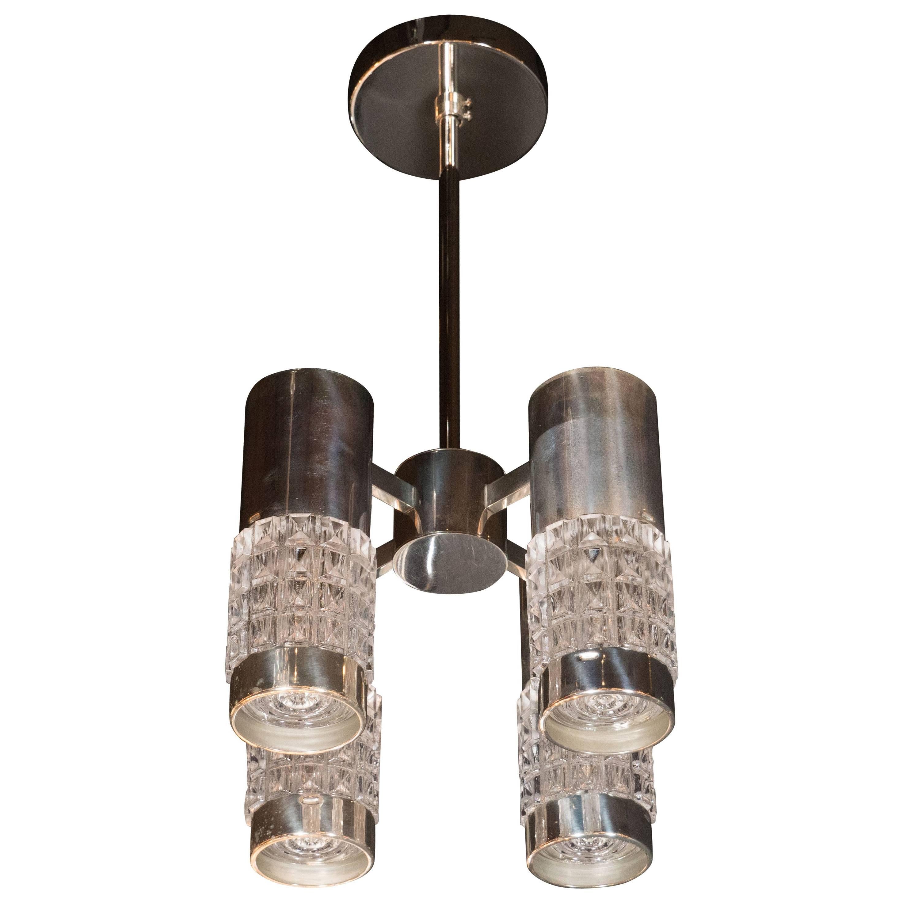 Mid-Century Modern Polished Chrome Four-Arm Chandelier For Sale