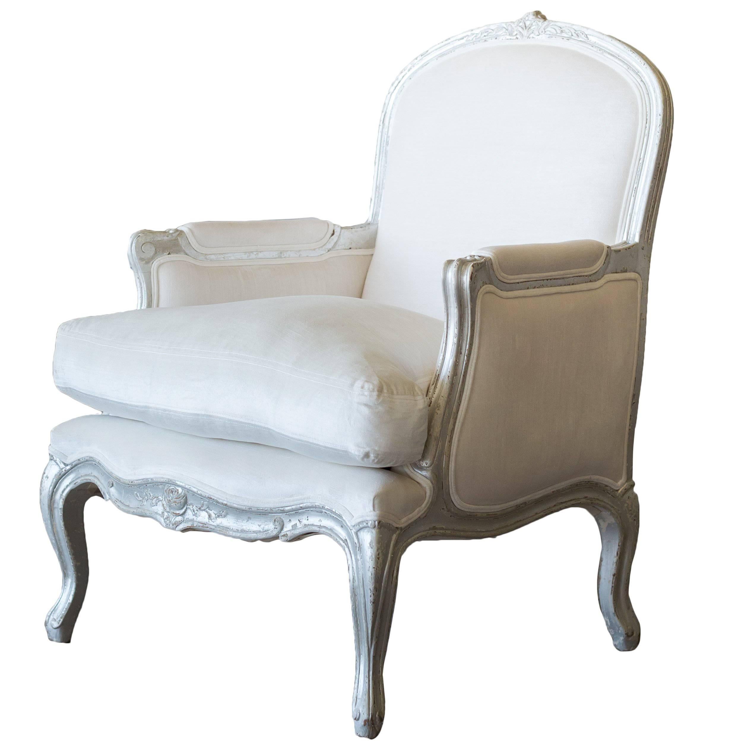 Eloquence La Belle Bergere in Ivory Velvet with Silver Leaf For Sale