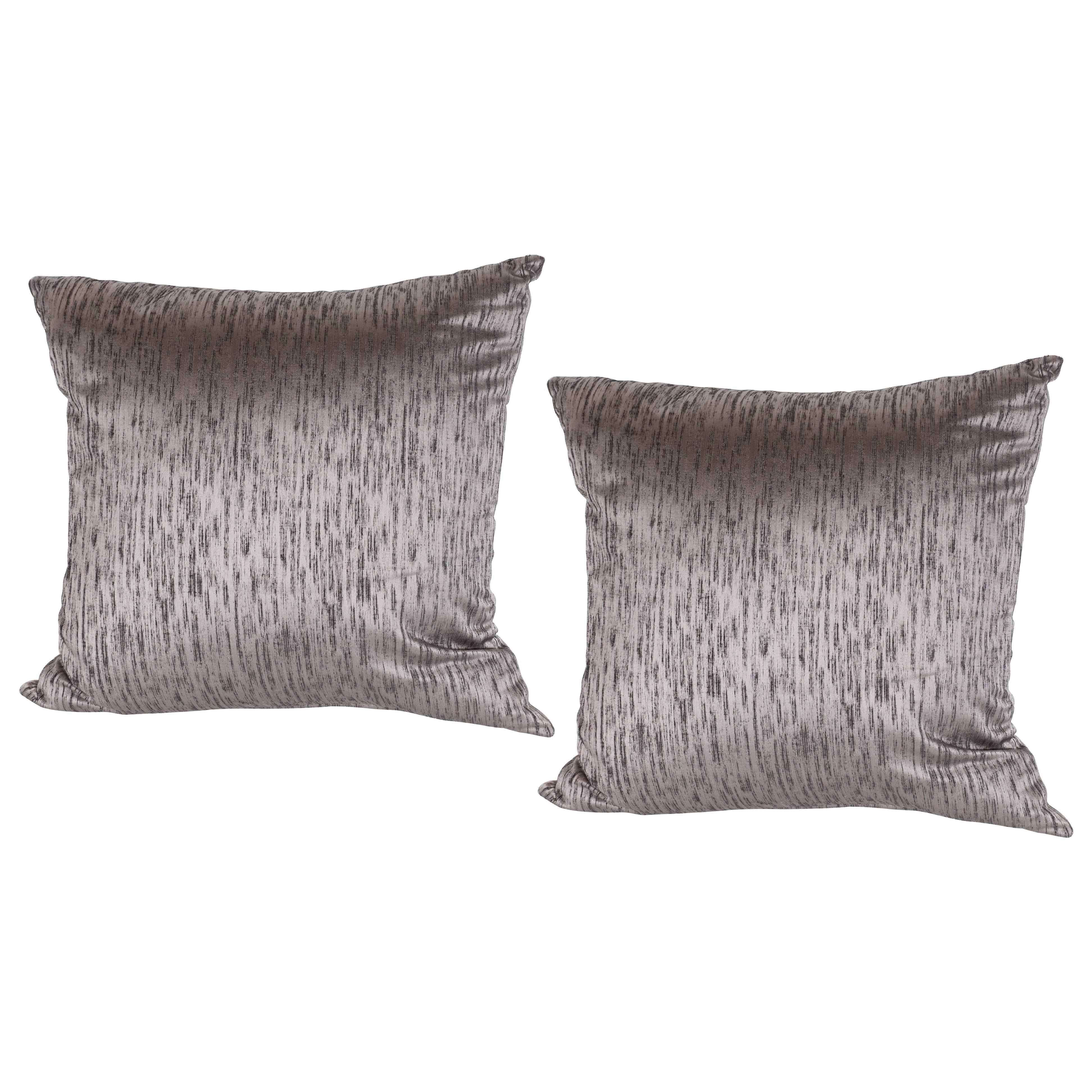 Pair of Modernist Pillows in Iridescent Lavender with Organic Black Patternation