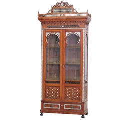 Antique Moroccan Carved Inlaid Bookcase