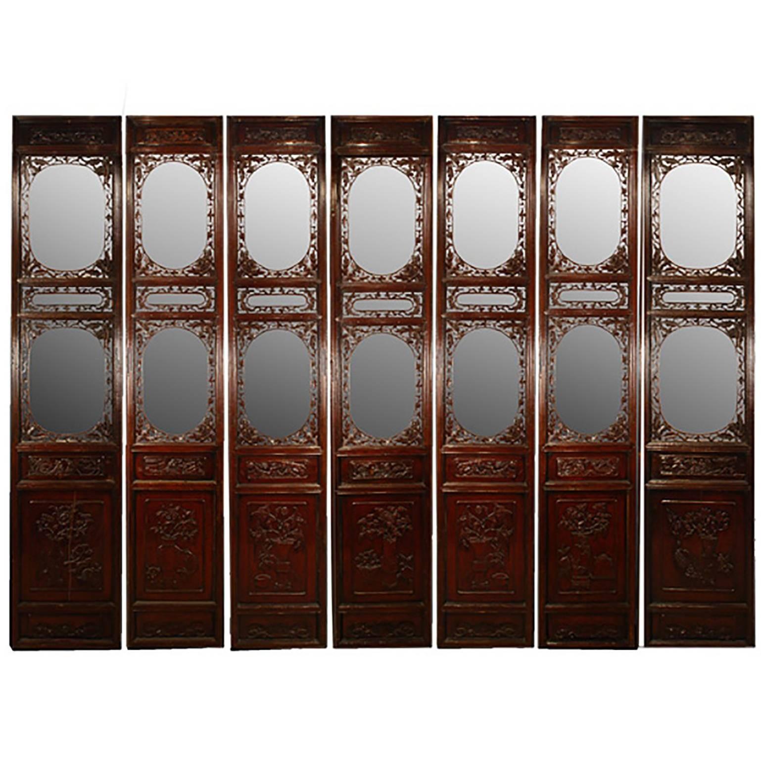 Set of Seven Chinese Mirrored Courtyard Panels