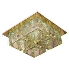 Mid-Century Modern Brass and Translucent Glass Cube Flush Mount by Sciolari