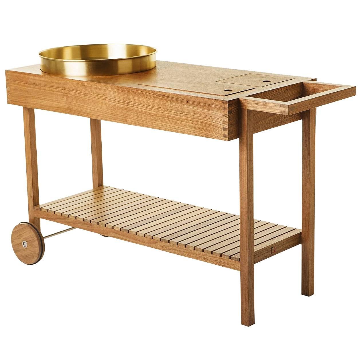 Contemporary Hardwood Tea Cart For Sale