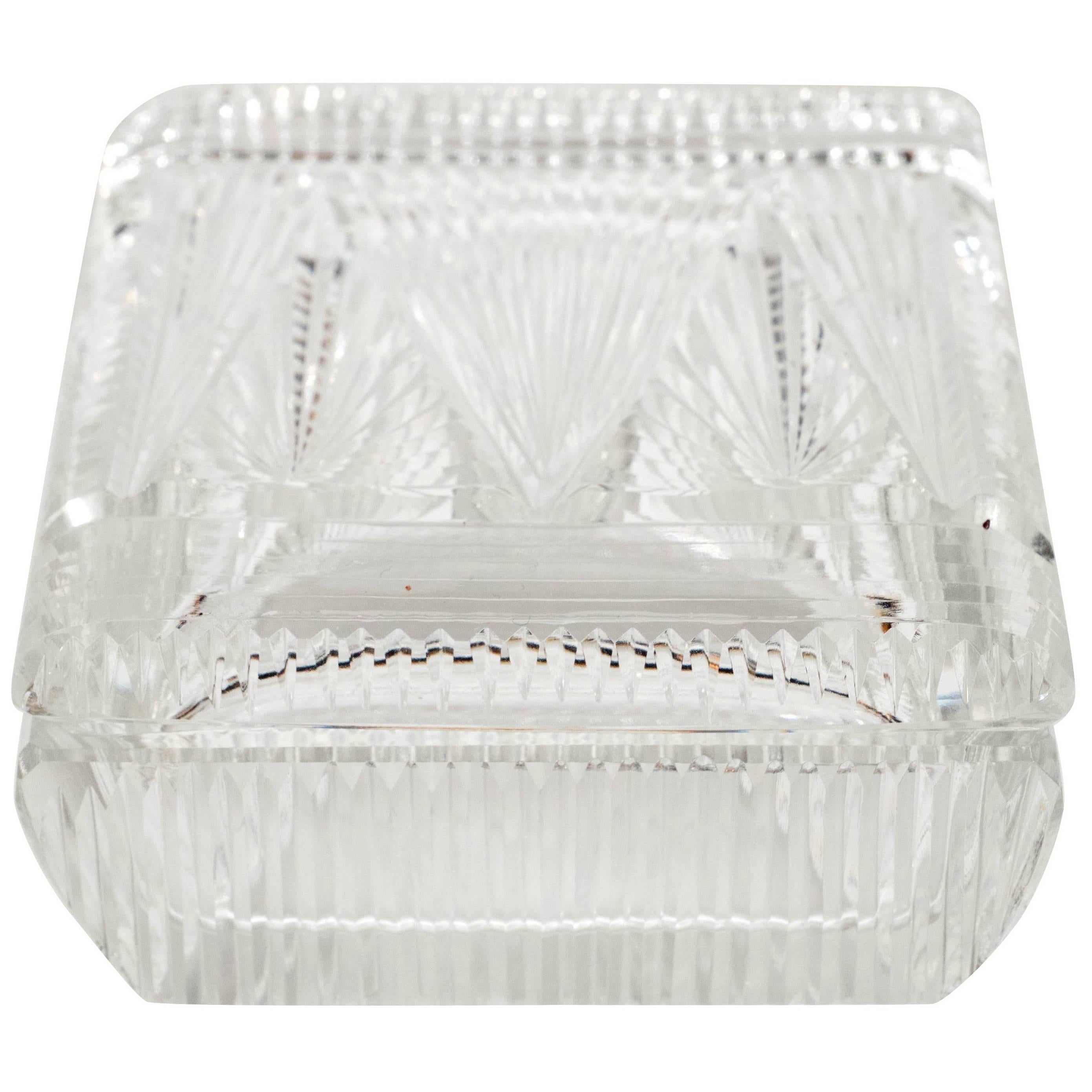 Art Deco Czech Skyscraper Style Clear Glass Box with Rectilinear Beveled Designs