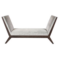 Silver Cerused Oak Bench Designed by Noel Jeffrey in Smoked Platinum Velvet